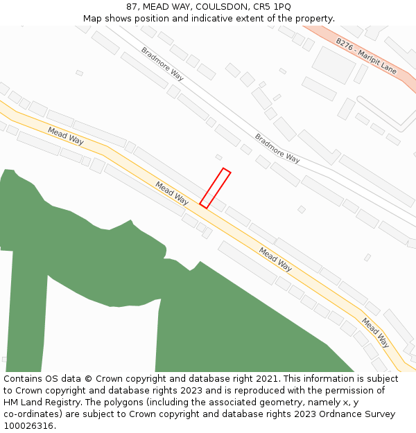 87, MEAD WAY, COULSDON, CR5 1PQ: Location map and indicative extent of plot