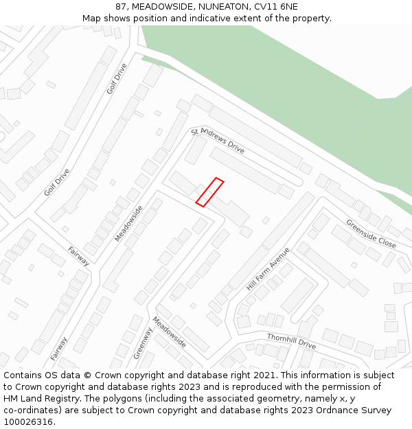 87, MEADOWSIDE, NUNEATON, CV11 6NE: Location map and indicative extent of plot