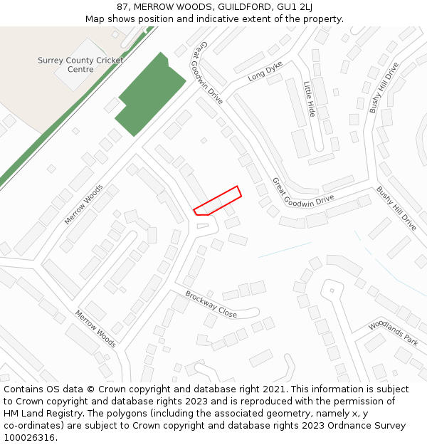 87, MERROW WOODS, GUILDFORD, GU1 2LJ: Location map and indicative extent of plot