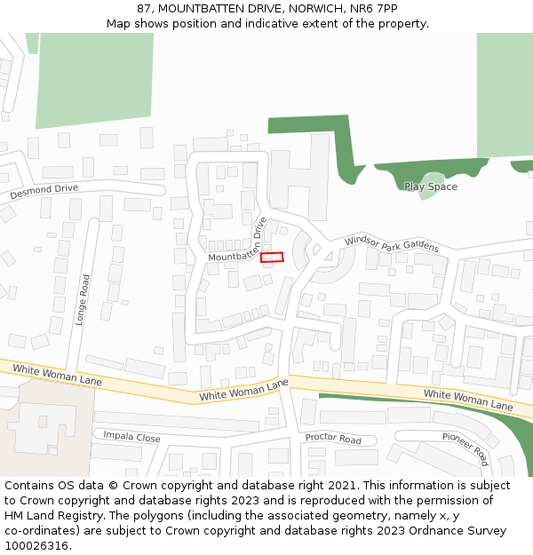87, MOUNTBATTEN DRIVE, NORWICH, NR6 7PP: Location map and indicative extent of plot