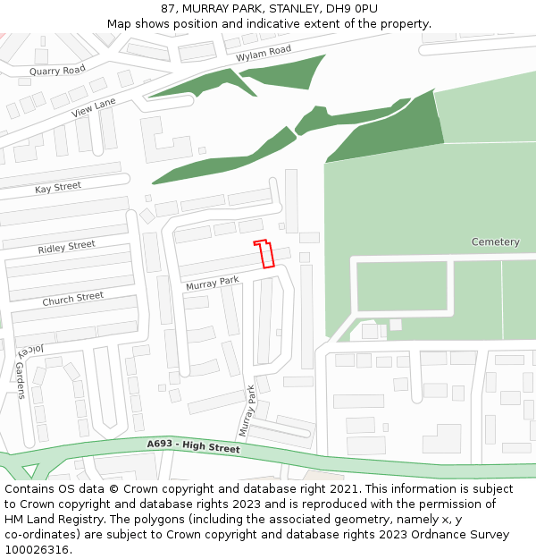 87, MURRAY PARK, STANLEY, DH9 0PU: Location map and indicative extent of plot