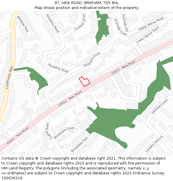 87, NEW ROAD, BRIXHAM, TQ5 8NL: Location map and indicative extent of plot