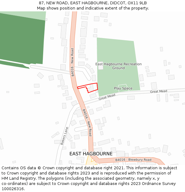 87, NEW ROAD, EAST HAGBOURNE, DIDCOT, OX11 9LB: Location map and indicative extent of plot