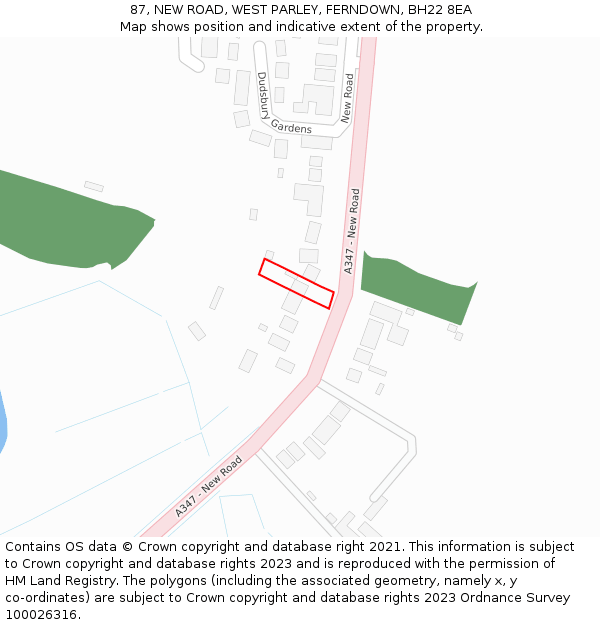 87, NEW ROAD, WEST PARLEY, FERNDOWN, BH22 8EA: Location map and indicative extent of plot