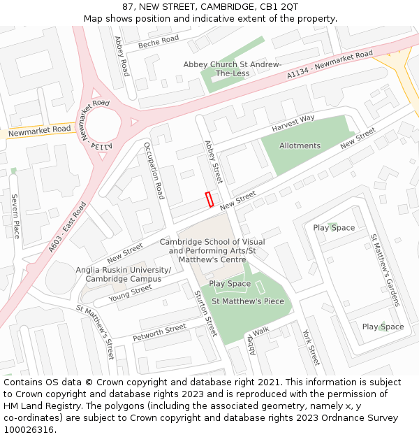 87, NEW STREET, CAMBRIDGE, CB1 2QT: Location map and indicative extent of plot