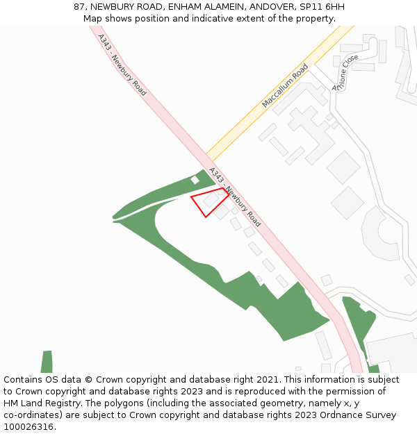 87, NEWBURY ROAD, ENHAM ALAMEIN, ANDOVER, SP11 6HH: Location map and indicative extent of plot