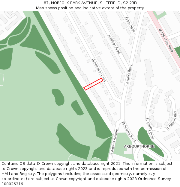 87, NORFOLK PARK AVENUE, SHEFFIELD, S2 2RB: Location map and indicative extent of plot