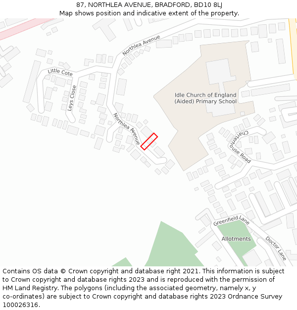 87, NORTHLEA AVENUE, BRADFORD, BD10 8LJ: Location map and indicative extent of plot