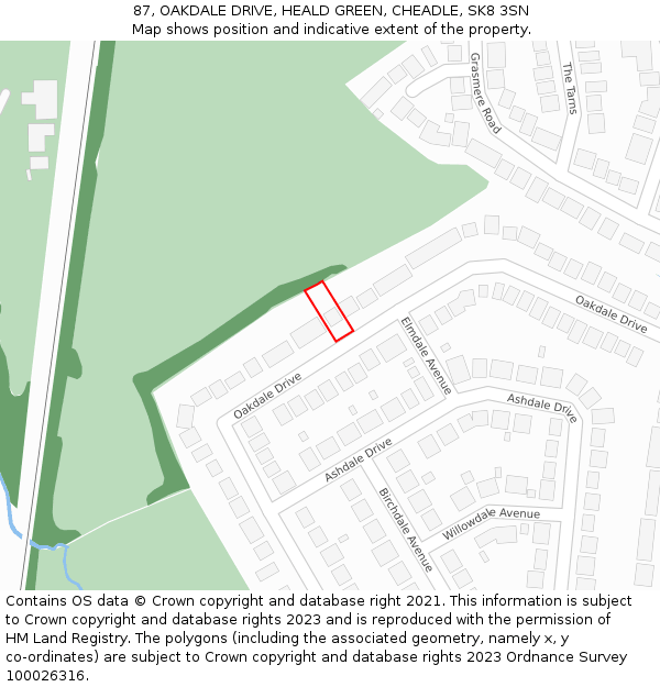 87, OAKDALE DRIVE, HEALD GREEN, CHEADLE, SK8 3SN: Location map and indicative extent of plot