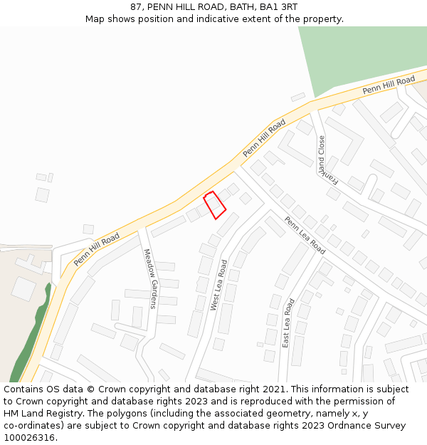 87, PENN HILL ROAD, BATH, BA1 3RT: Location map and indicative extent of plot