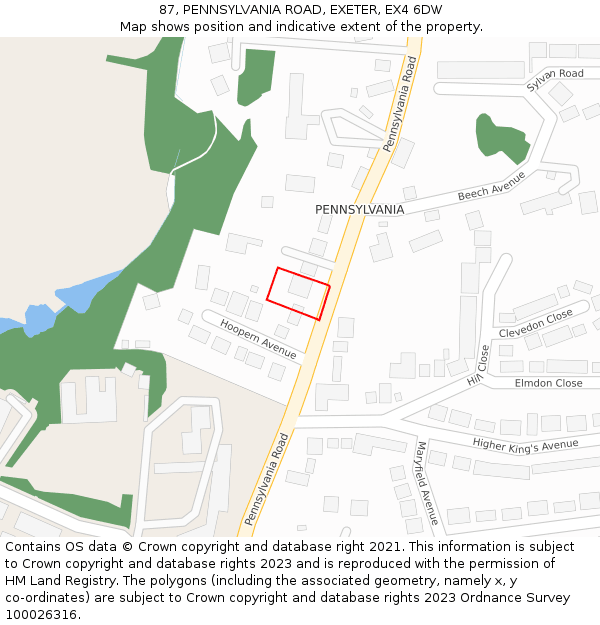 87, PENNSYLVANIA ROAD, EXETER, EX4 6DW: Location map and indicative extent of plot