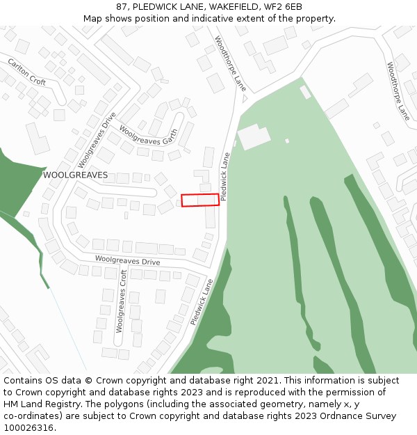 87, PLEDWICK LANE, WAKEFIELD, WF2 6EB: Location map and indicative extent of plot