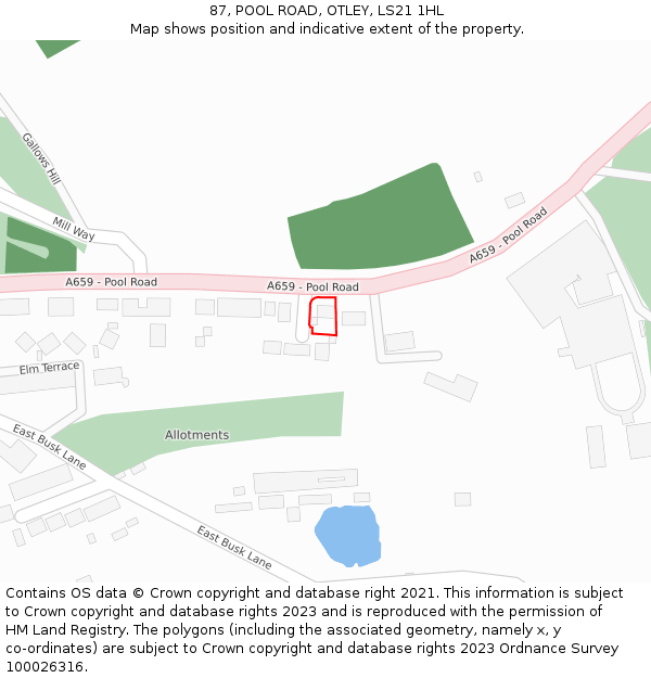 87, POOL ROAD, OTLEY, LS21 1HL: Location map and indicative extent of plot