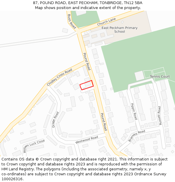 87, POUND ROAD, EAST PECKHAM, TONBRIDGE, TN12 5BA: Location map and indicative extent of plot