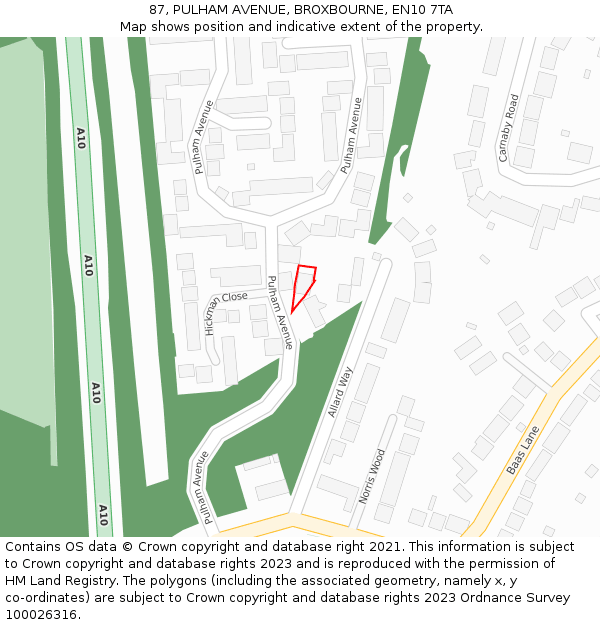 87, PULHAM AVENUE, BROXBOURNE, EN10 7TA: Location map and indicative extent of plot