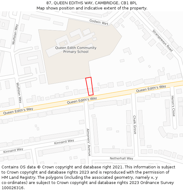 87, QUEEN EDITHS WAY, CAMBRIDGE, CB1 8PL: Location map and indicative extent of plot