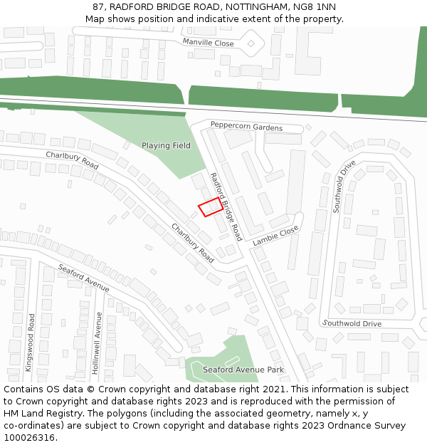 87, RADFORD BRIDGE ROAD, NOTTINGHAM, NG8 1NN: Location map and indicative extent of plot