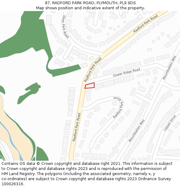 87, RADFORD PARK ROAD, PLYMOUTH, PL9 9DS: Location map and indicative extent of plot