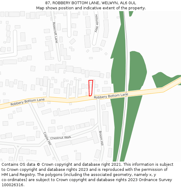 87, ROBBERY BOTTOM LANE, WELWYN, AL6 0UL: Location map and indicative extent of plot