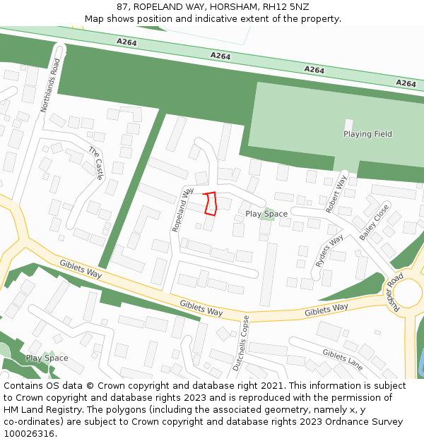 87, ROPELAND WAY, HORSHAM, RH12 5NZ: Location map and indicative extent of plot