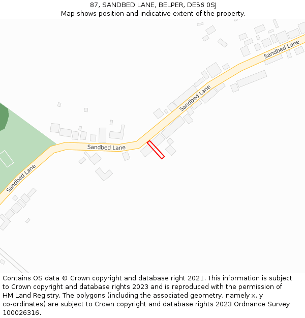 87, SANDBED LANE, BELPER, DE56 0SJ: Location map and indicative extent of plot