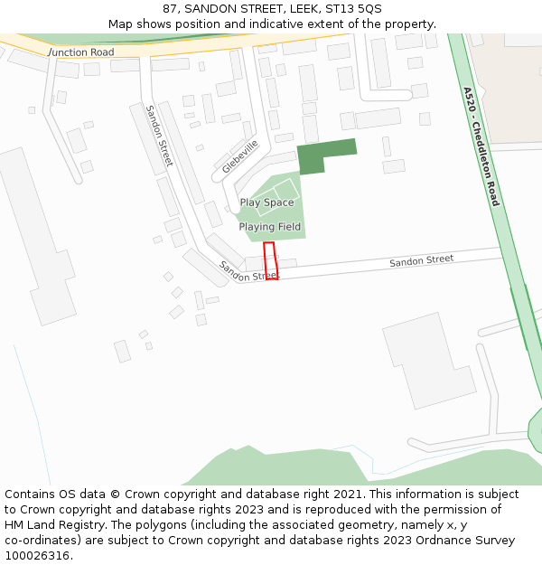 87, SANDON STREET, LEEK, ST13 5QS: Location map and indicative extent of plot