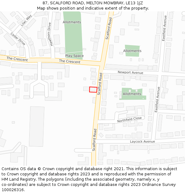 87, SCALFORD ROAD, MELTON MOWBRAY, LE13 1JZ: Location map and indicative extent of plot