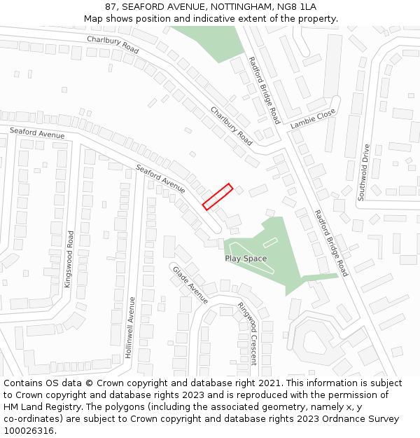87, SEAFORD AVENUE, NOTTINGHAM, NG8 1LA: Location map and indicative extent of plot