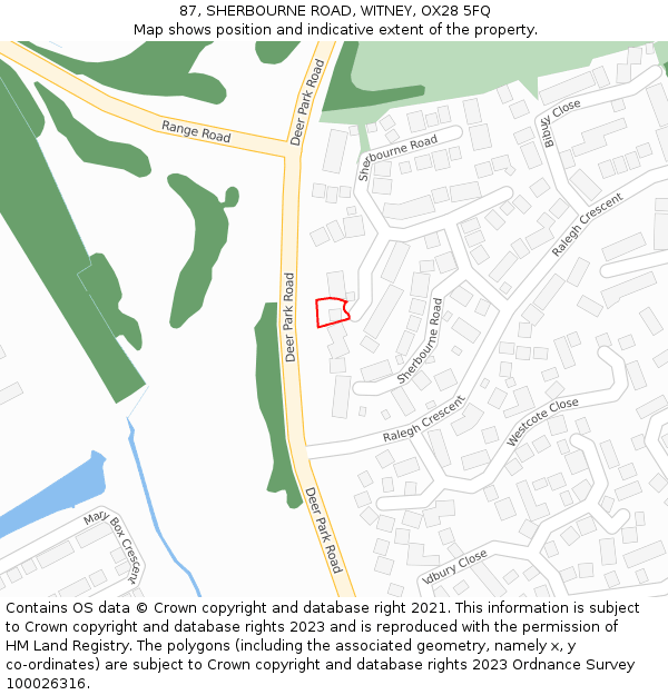 87, SHERBOURNE ROAD, WITNEY, OX28 5FQ: Location map and indicative extent of plot