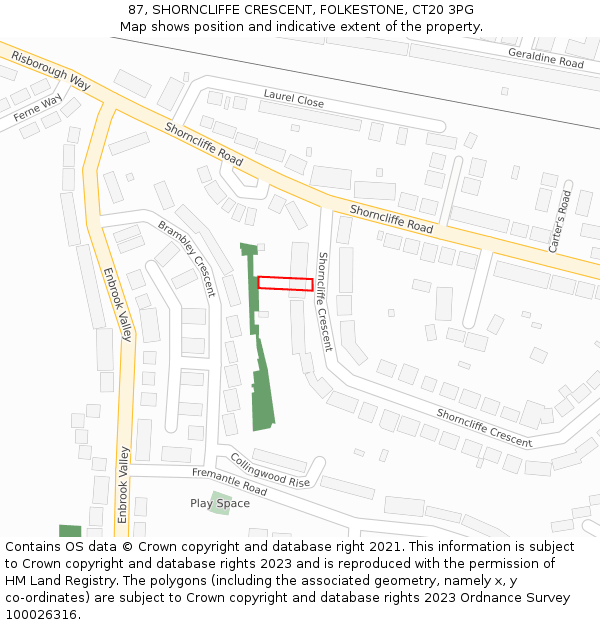 87, SHORNCLIFFE CRESCENT, FOLKESTONE, CT20 3PG: Location map and indicative extent of plot