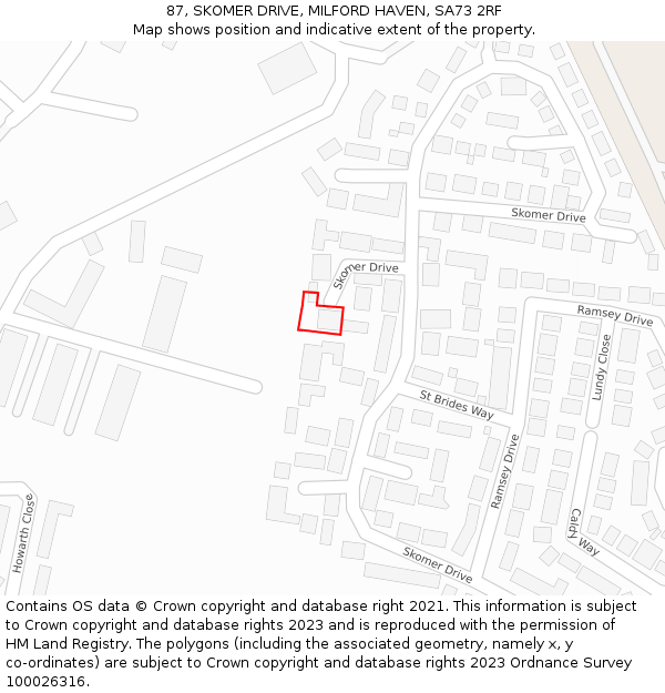 87, SKOMER DRIVE, MILFORD HAVEN, SA73 2RF: Location map and indicative extent of plot