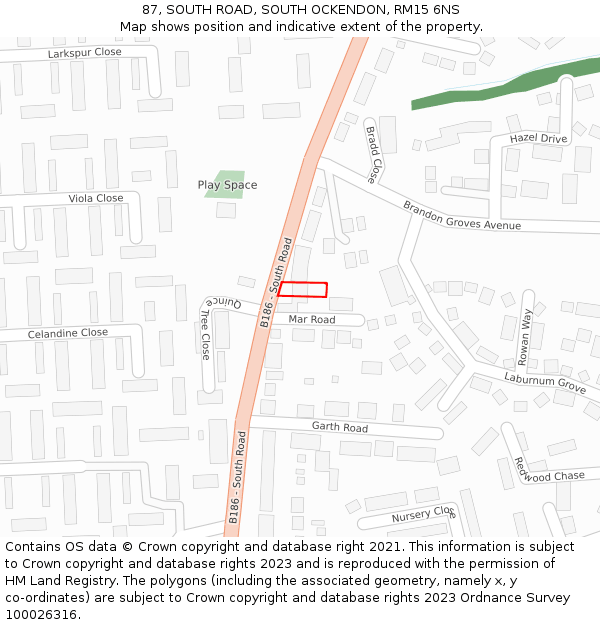 87, SOUTH ROAD, SOUTH OCKENDON, RM15 6NS: Location map and indicative extent of plot