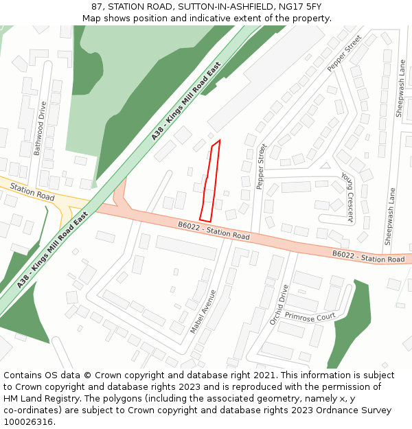 87, STATION ROAD, SUTTON-IN-ASHFIELD, NG17 5FY: Location map and indicative extent of plot