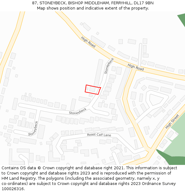 87, STONEYBECK, BISHOP MIDDLEHAM, FERRYHILL, DL17 9BN: Location map and indicative extent of plot