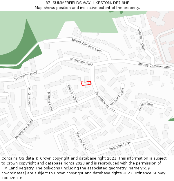 87, SUMMERFIELDS WAY, ILKESTON, DE7 9HE: Location map and indicative extent of plot