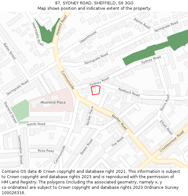 87, SYDNEY ROAD, SHEFFIELD, S6 3GG: Location map and indicative extent of plot