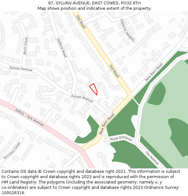 87, SYLVAN AVENUE, EAST COWES, PO32 6TH: Location map and indicative extent of plot