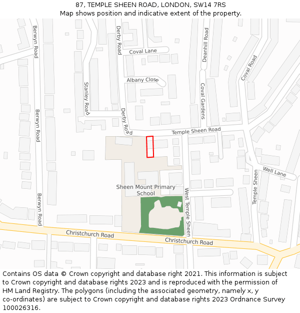 87, TEMPLE SHEEN ROAD, LONDON, SW14 7RS: Location map and indicative extent of plot