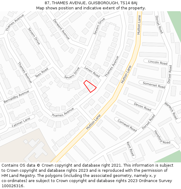 87, THAMES AVENUE, GUISBOROUGH, TS14 8AJ: Location map and indicative extent of plot