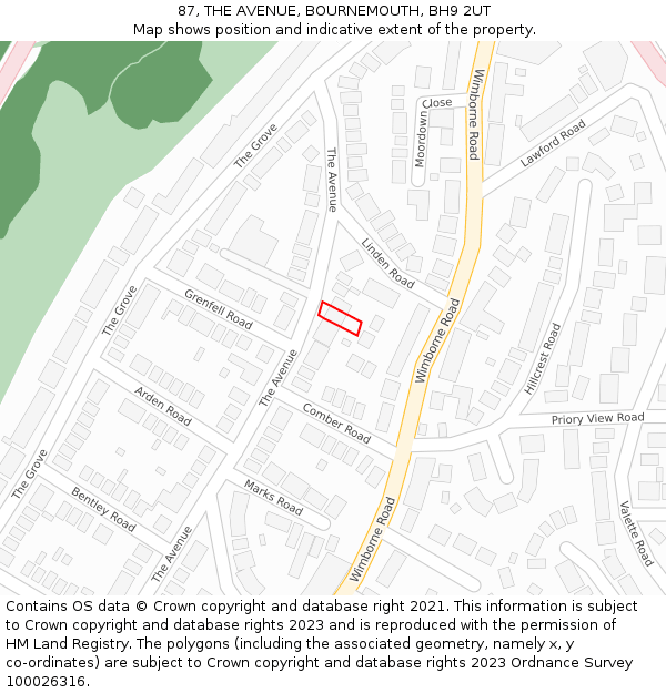 87, THE AVENUE, BOURNEMOUTH, BH9 2UT: Location map and indicative extent of plot
