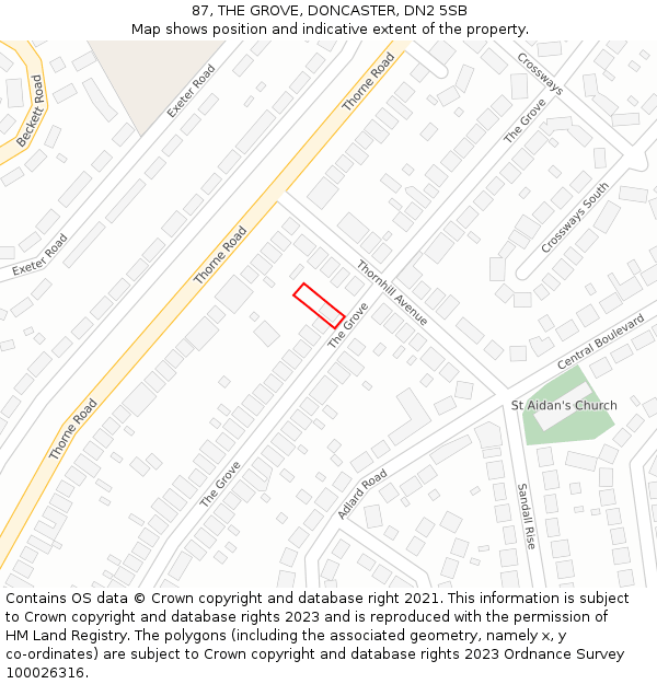 87, THE GROVE, DONCASTER, DN2 5SB: Location map and indicative extent of plot