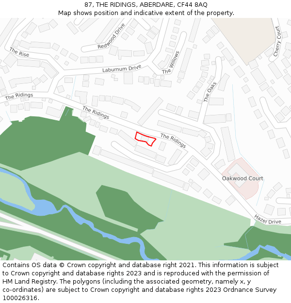 87, THE RIDINGS, ABERDARE, CF44 8AQ: Location map and indicative extent of plot