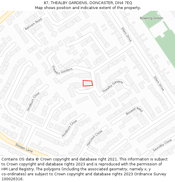 87, THEALBY GARDENS, DONCASTER, DN4 7EQ: Location map and indicative extent of plot