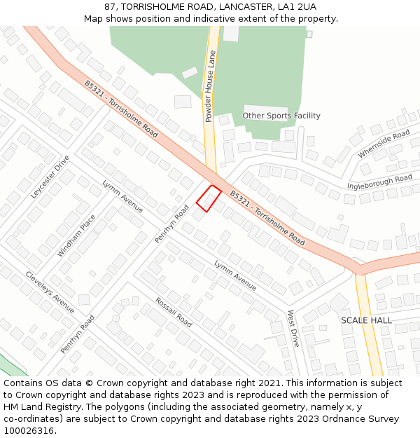 87, TORRISHOLME ROAD, LANCASTER, LA1 2UA: Location map and indicative extent of plot