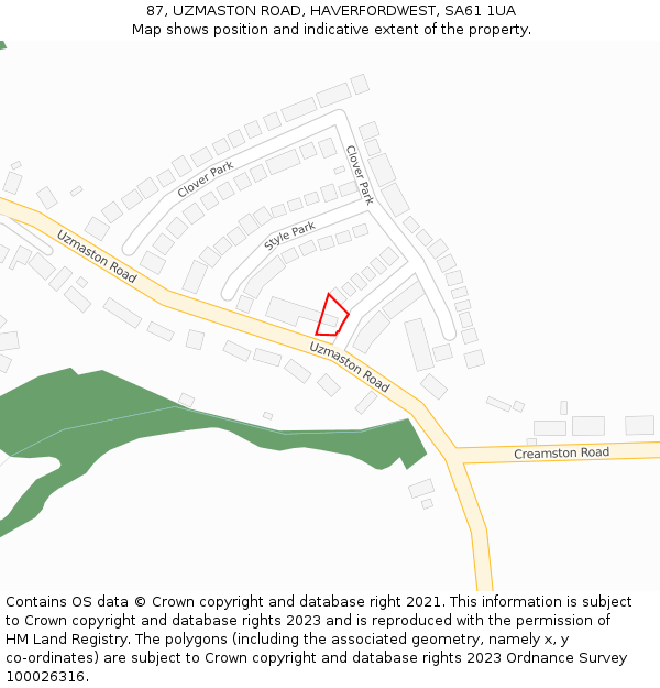87, UZMASTON ROAD, HAVERFORDWEST, SA61 1UA: Location map and indicative extent of plot