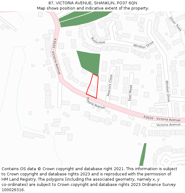 87, VICTORIA AVENUE, SHANKLIN, PO37 6QN: Location map and indicative extent of plot