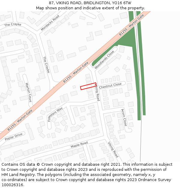 87, VIKING ROAD, BRIDLINGTON, YO16 6TW: Location map and indicative extent of plot