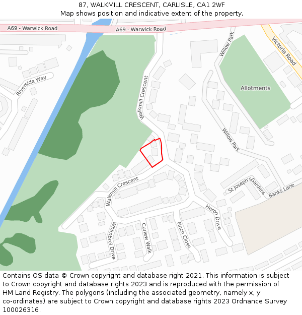 87, WALKMILL CRESCENT, CARLISLE, CA1 2WF: Location map and indicative extent of plot