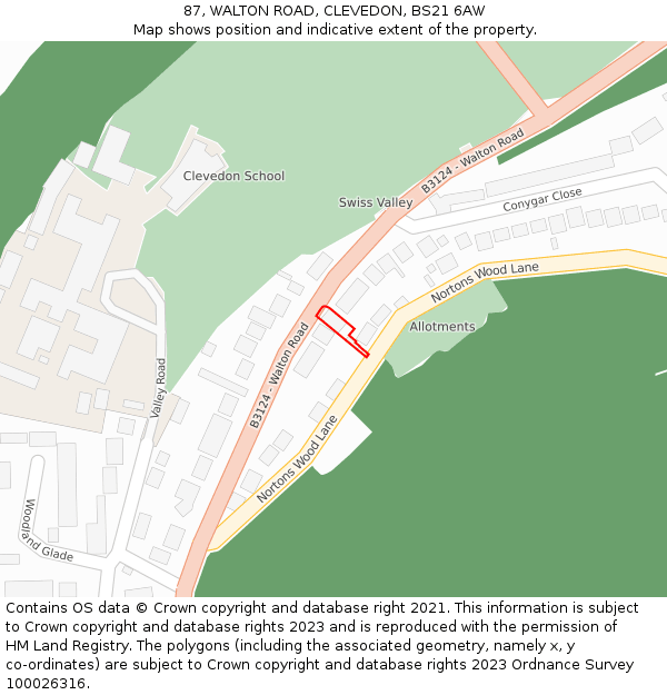 87, WALTON ROAD, CLEVEDON, BS21 6AW: Location map and indicative extent of plot