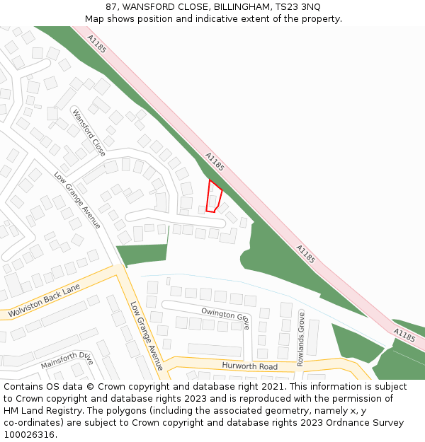 87, WANSFORD CLOSE, BILLINGHAM, TS23 3NQ: Location map and indicative extent of plot